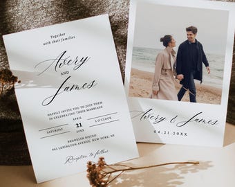 Minimalist Wedding Invitation Template, Editable Photo Wedding Invitation, Modern Wedding Invite, Instant Download, Printable Invite