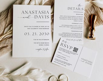 Moderne Hochzeitseinladung Vorlage Set, Minimale Hochzeit einladen, printable Hochzeit lädt ein, DIY Hochzeitseinladung, sofortiger Download
