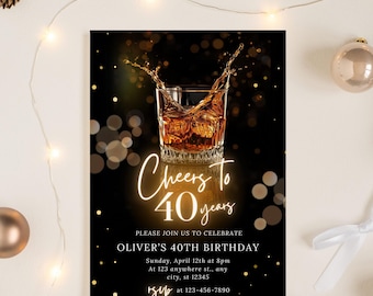 Whisky-Geburtstagseinladung, Herrenüberraschungsparty für Erwachsene, 30.40.50.jedes Alter, Whisky-Themenparty, Erwachsene Männer Geburtstag einladen, bearbeitbar