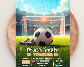 Modello modificabile per invito di compleanno a tema calcio, invito a tema calcio, 5x7 Canva modificabile, download immediato