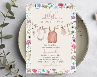 Editable A Little Wildflower Baby Shower Invitation, Baby in Bloom Baby Shower Invite, Spring Flowers Baby Shower Invite