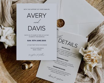 Minimalistische Hochzeitseinladungsreihe, moderne Einladungsvorlage, bearbeitbare Canva-Vorlagen, Einladung mit Qr Code Antwort, Hochzeitseinladungsset