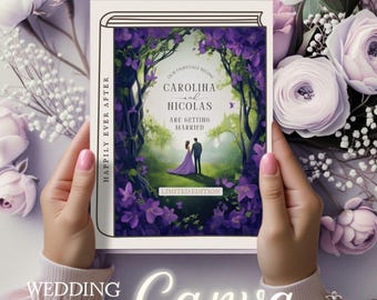 Canva Book Cover Wedding Invitation, Happily Ever After Wedding Invitation, Book Wedding Invite, Editable Template, Art Nouveau, Printable