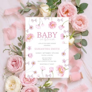 Baby in Bloom Invitation Floral Baby Shower Invitation Girl Pink Baby in Bloom Invite for Girl Baby Shower Editable Pink Wildflower Invite