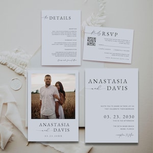 Minimalist Wedding Invitation Template, Modern Photo Wedding Invitation Set, Boho Wedding Invite, Editable Template, Simple Wedding Invite