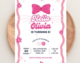 Cute Kitty Birthday Invitation, Editable Kitty Birthday Invitation, Kitty Digital Birthday Invite, Birthday Theme, Instant Download
