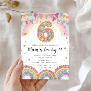 Rainbow Sequin 6th Birthday Invitation