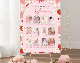 Berry First Year Photo Sign Monthly Photo Sign Berry 1st Birthday Decor Strawberry Birthday Party Sign Monthly Picture Poster First Birthday