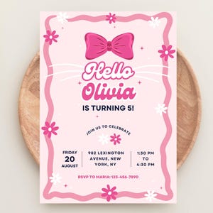 Cute Kitty Birthday Invitation, Editable Kitty Birthday Invitation, Kitty Digital Birthday Invite, Pink Birthday Theme, Instant Download