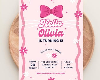 Cute Kitty Birthday Invitation, Editable Kitty Birthday Invitation, Kitty Digital Birthday Invite, Pink Birthday Theme, Instant Download