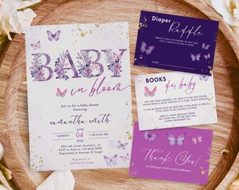 Butterfly Baby Shower Invitation Set, Butterfly Baby Shower Invitation Templates, Baby in Bloom Invitation, Editable Baby Shower Girl Invite