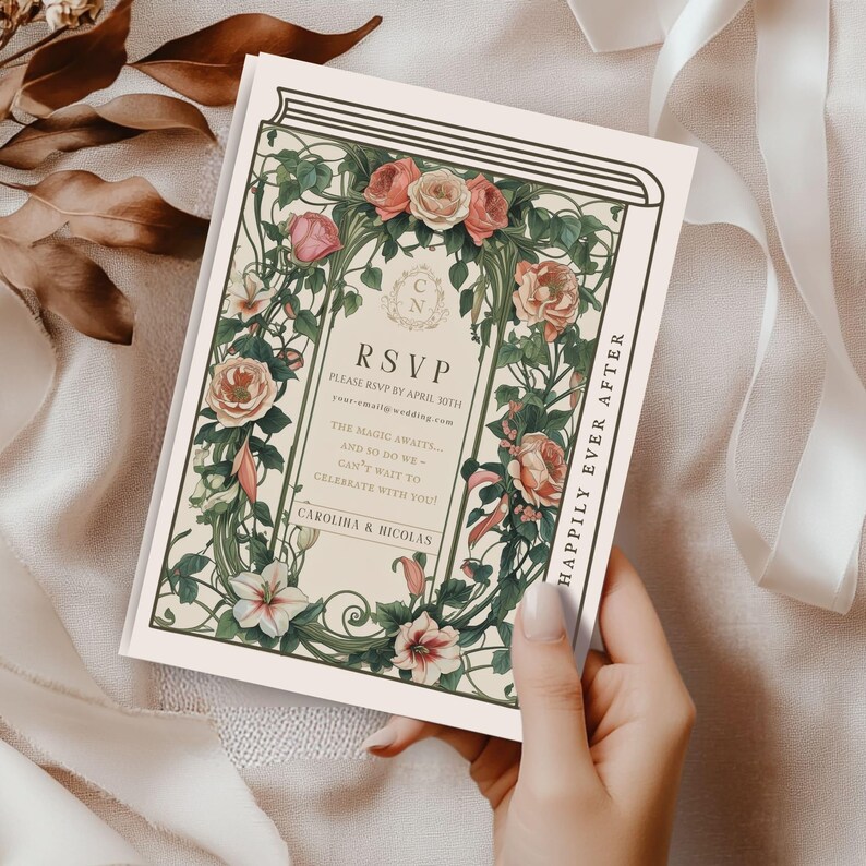 Invit Cover Canva Book Cover Wedding Invitation, Art Nouveau Wedding Invite, Book ...