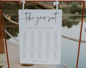Onze favoriete mensen bruiloftsreceptie groot bord met zitplaatsen, BEWERKBAAR elegante tafelplattegrond, afdrukbare zitplaatsen, canvas