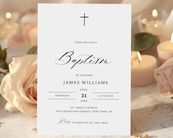 Baptism Invitation Template, Modern Baptism Invite, Minimalist Baptism Invite, Editable Baptism Invite, Simple Baptism Invite, Canva