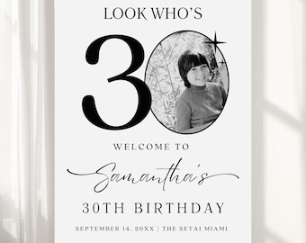 30th Welcome Sign, Look Who's 30 Welcome Sign, Modern 30th Welcome Sign, 30th Poster with Photo, Birthday Welcome Poster, 30th Welcome