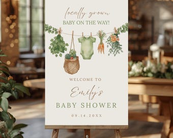 Locally Grown Baby Shower Welcome Sign, Farmer's Market Baby Shower Welcome Sign, Canva Template