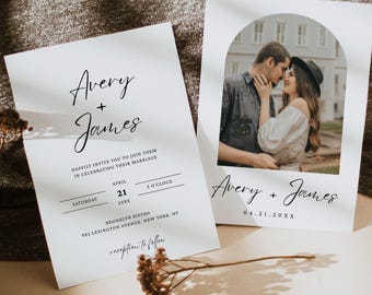 Wedding Invitation Template, Editable Minimalist Wedding Invite, Photo Wedding Invitation, Modern Wedding Invite, Boho Wedding Invitation