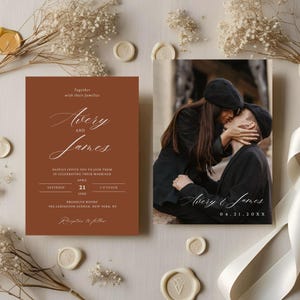 Minimalist Brown Wedding Invitation Template, Editable Wedding Invite With Photo, Printable Photo Wedding Invitation, Boho Wedding Template