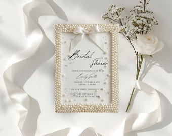 Editable Pastel Blush Pearls with Diamonds Bridal Shower Invitation Template, Pearl Bridal Shower Invite, Pearl Shower, Digital Download