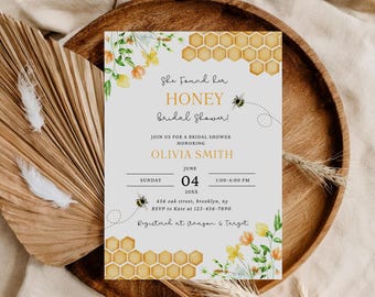 Bearbeitbare Biene Brautdusche Einladung, sie fand ihren Honig Rustikale Braut Hochzeit Dusche Einladung, Bee Wildflower Hochzeit Dusche Printable