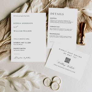 Minimalist Wedding Invitation Suite with QR Code, Elegant Wedding Invites, Modern Wedding Invite, Editable Canva Template, Printable Invite