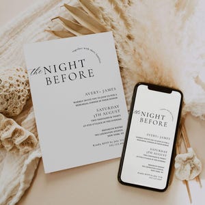 Electronic Digital Rehearsal Dinner Invitation, Modern Minimalist Wedding Rehearsal Evite, The Night Before Wedding Invite, Editable