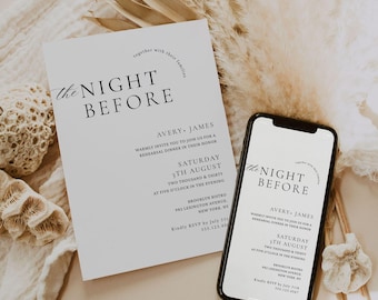 Electronic Digital Rehearsal Dinner Invitation, Modern Minimalist Wedding Rehearsal Evite, The Night Before Wedding Invite, Editable