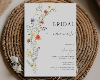 Floral Bridal Shower Invitation, Editable Wildflower Bridal Shower Invitation Template