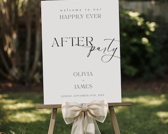 Happily Ever After Party Welcome Sign, Editable Minimalist Wedding Reception Sign, Modern Welcome Sign Poster, Canva Editable Template