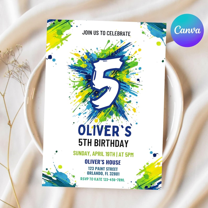 Splash Paint Boy Birthday Invitation