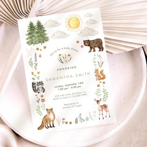 Woodland Baby Shower Invitation Template, Editable Woodland Animals Baby Shower Invite, Gender Neutral Woodland Animals Invitations
