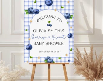 Blueberry Baby Shower Welcome Sign, Berry Sweet Welcome Poster Sign, Berry Sweet Baby Shower Sign, Blueberry Welcome Sign, Canva