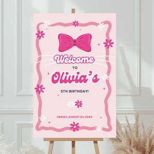 Söt kattunge födelsedagsvälkomstskylt, redigerbar kattunge födelsedagsvälkomstaffisch, kattunge digital födelsedagsskylt, rosa födelsedagstema, direkt nedladdning