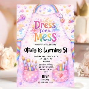 dress for a mess party invitation template free Editable and Printable Art Birthday Party Invitation Template, Art Painting Birthday Invitation, Art Painting Thank You Tag, Corjl Invite
