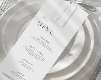Wedding Menu Cards Place Settings Bundle Digital Template, Modern Menu and Name Placement Card, Editable Personalised Wedding Menu