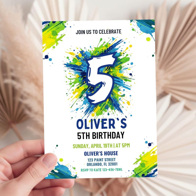 Splash Paint Boy Birthday Invitation
