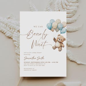 We Can Bearly Wait Baby Shower Invitation Template Teddy Bear Baby Shower Invitation Bear With Balloons Baby Shower Digital Download