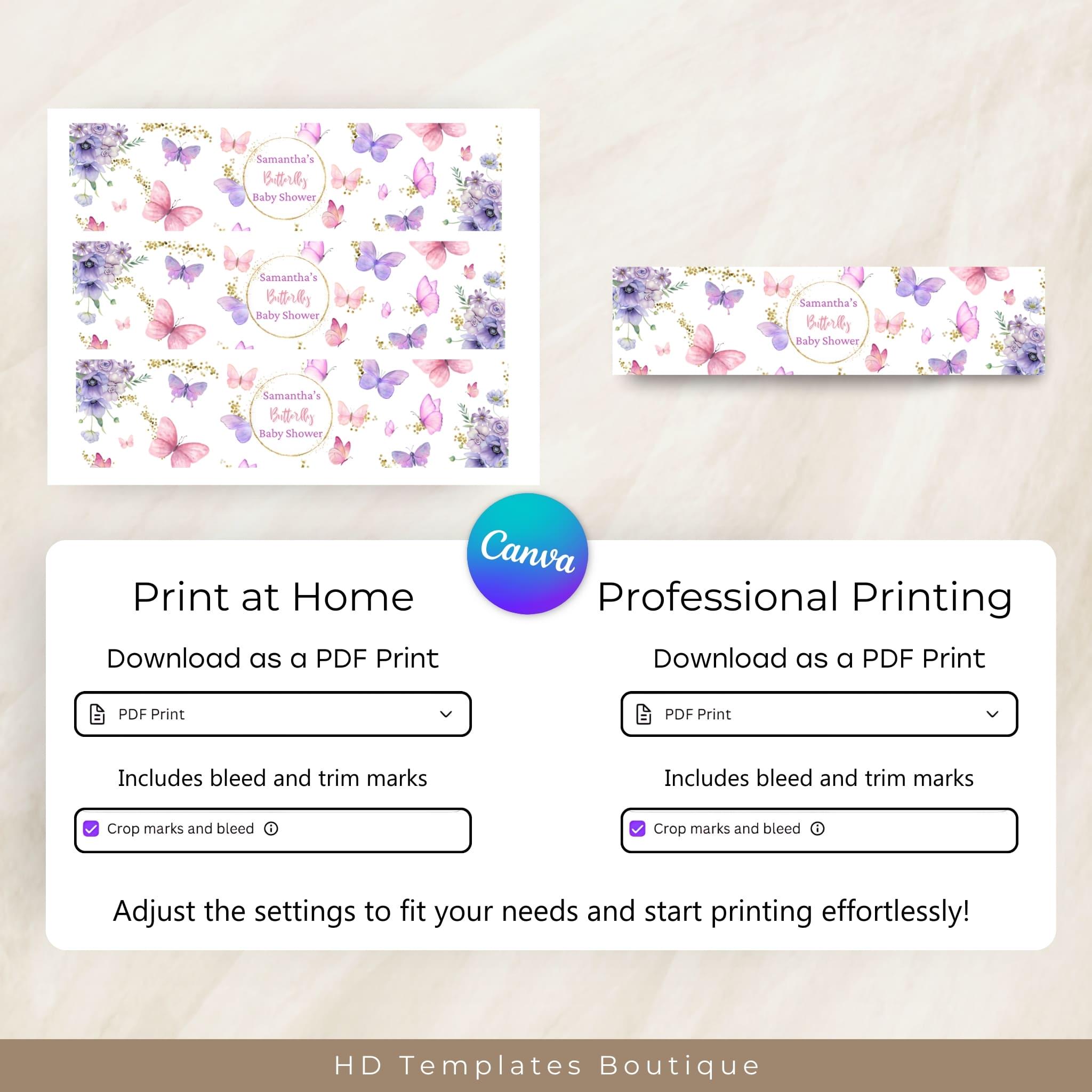 Pink Butterfly Label Editable Butterfly Bottle Label Baby Shower, Pink Purple Butterfly Baby ...