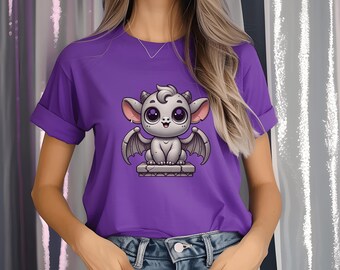 かわいいガーゴイル ユニセックス T シャツ、ガーゴイル ラバー シャツ、ハロウィン グラフィック T シャツ、ゴシック T シャツ ギフト、ハロウィン コスチューム シャツ、神話の生き物トップ