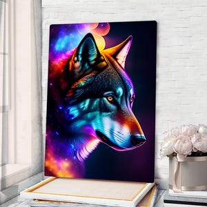Bunter Wolf Leinwand Wandkunst Wolf Wandkunst Wolf Druck Wolf-Wand-Dekor Wolf Poster Wolf Malerei Tier Wand Kunst Tierdruck