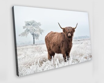 Obraz na płótnie z krową górską, sztuka ścienna z krową górską, wydruk z krową górską, plakat z krową górską, obraz z krową górską, sztuka ścienna ze zwierzętami