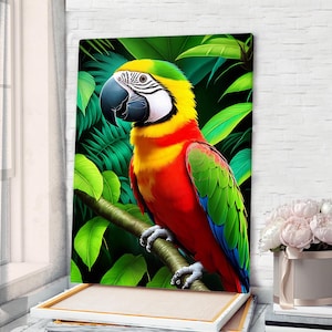 Tropical Jungle Parrot Canvas Wall Art Parrot Wall Art Parrot Print Parrot Wall Decor Parrot Poster Parrot Volumetric Print Parrot Painting