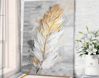 Feather Canvas Art Marble Feather Wall Art Feather Print Feather Abstract Painting Feather Poster
