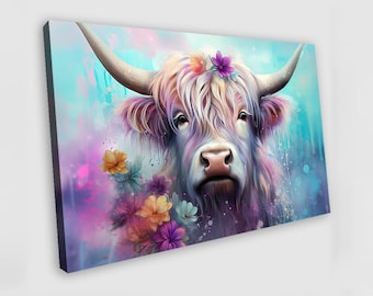 Colorful Highland Cow Canvas Art Highland Cow Wall Art Highland Cow Print Highland Cow Poster Highland Cow Painting Highland Cow Poster