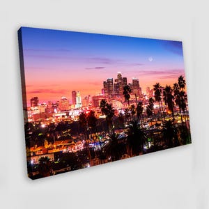 Los Angeles Downtown Skyline Canvas Wall Art Los Angeles Wall Art Los Angeles Poster Los Angeles Foto Palm Print Palm Wall Art Sunset Print