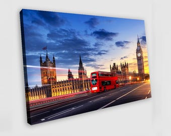Quadro su tela di Londra, stampa del Big Ben, autobus rosso, arte murale di Londra, stampa di Londra, dipinto di Londra, poster di Londra, opera d'arte di Londra