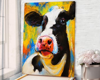 Kleurrijke koe canvas kunst koe muur kunst koe schilderij koe muur kunst koe poster koe olieverfschilderij Animal Wall Art koe print koe muur decor