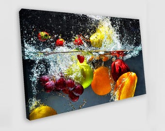 Fruit Splash Canvas Art Kitchen Wall Art Fruit Wall Art Fruit Poster Fruit Painting Kitchen Decor Kitchen Painting Restaurant Wall Decor