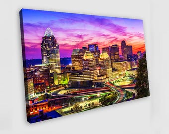 Dipinto di Cincinnati, Ohio, Stampa su tela artistica di Cincinnati, Poster di Cincinnati, Decorazione murale di Cincinnati, Skyline di Cincinnati