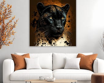 Black Panther Canvas Art, Panther Wall Art, Wildlife Poster, Big Cat Painting, Jungle Animal Wall Decor, Panther Lover Gift